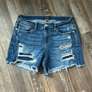 Judy Blue high waist distressed patch shorts